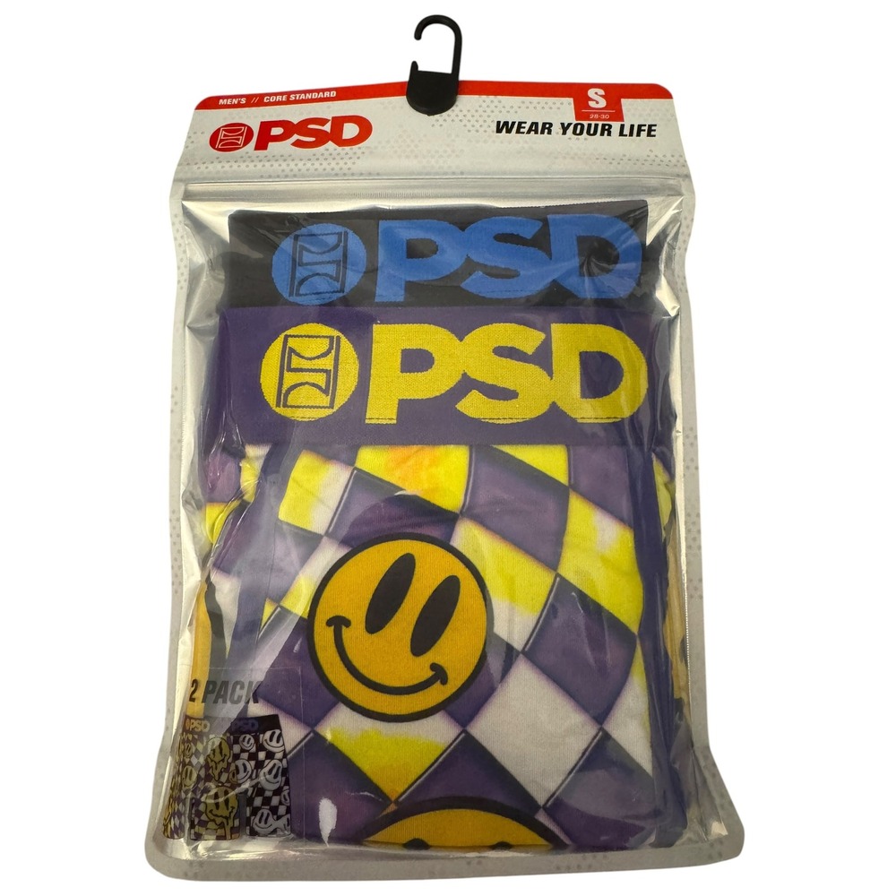 PSD Core Standard Mens Boxer Briefs 2 Pack Smiley Face Checkerboard S 28-30 NEW